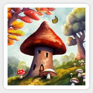 Sweet Mushroom Cottage in the Autumn Woods Sticker